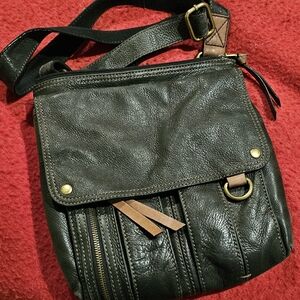 Fossil Black Leather Bag with Tan Accents